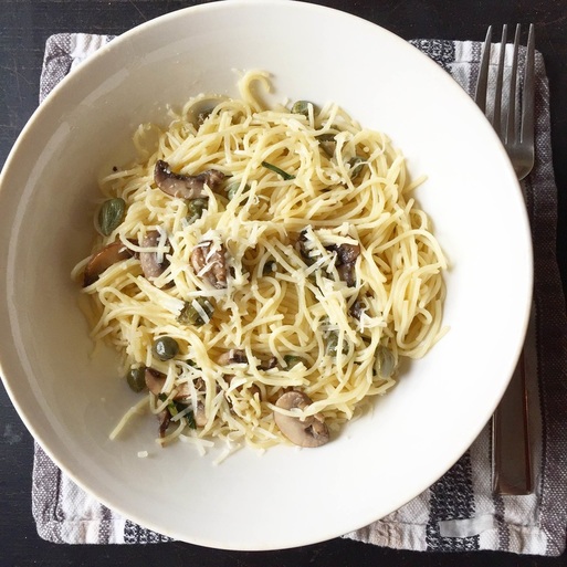 Angel Hair Pasta with Butter Fried Mushrooms and Capers | www.thealiconklin.com