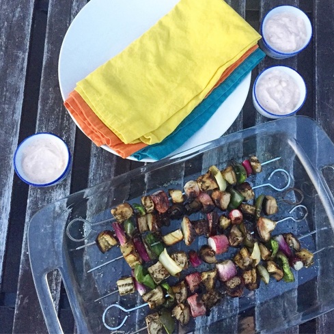 Grilled Veggie Skewers with Smoky Yogurt Dip | www.thealiconklin.com